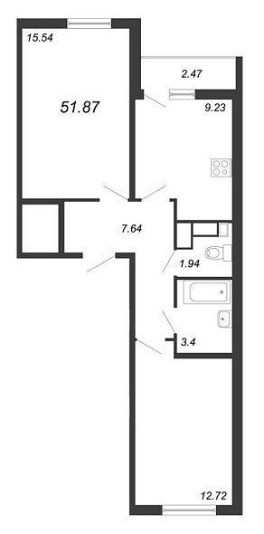 Lampo, IV кв. 2022, 2 комнаты, 51.86 м2