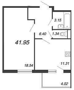 Юттери, III кв. 2021, 1 комната, 41.95 м2