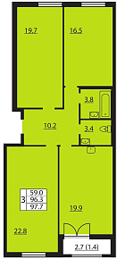 Цивилизация на Неве, II кв. 2021, 3 комнаты, 97.70 м2