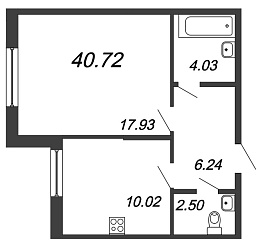 Ювента, II кв. 2021, 1 комната, 40.72 м2