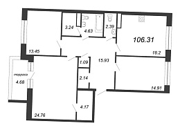 Ariosto, III кв. 2021, 3 комнаты, 106.31 м2