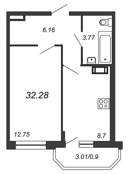 Ломоносовъ, II кв. 2022, 1 комната, 32.28 м2
