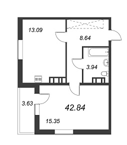 IQ Гатчина, IV кв. 2022, 1 комната, 42.84 м2