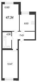 Северный вальс, III кв. 2022, 2 комнаты, 47.34 м2