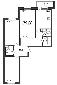 Новое Горелово, IV кв. 2020, 3 комнаты, 79.28 м2