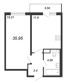 Lampo, IV кв. 2022, 1 комната, 35.95 м2