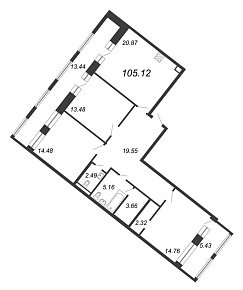 Ariosto, III кв. 2021, 3 комнаты, 105.12 м2
