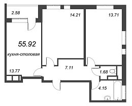 Terra, IV кв. 2021, 2 комнаты, 55.92 м2