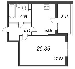 Полис на Комендантском, IV кв. 2021, 1 комната, 29.36 м2