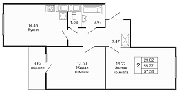 Шуваловский дуэт, IV кв. 2020, 2 комнаты, 57.58 м2