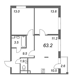 Inkeri, III кв. 2022, 3 комнаты, 63.20 м2