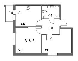 Inkeri, III кв. 2022, 2 комнаты, 50.40 м2