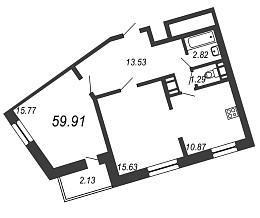 Приморский квартал, III кв. 2021, 2 комнаты, 59.91 м2