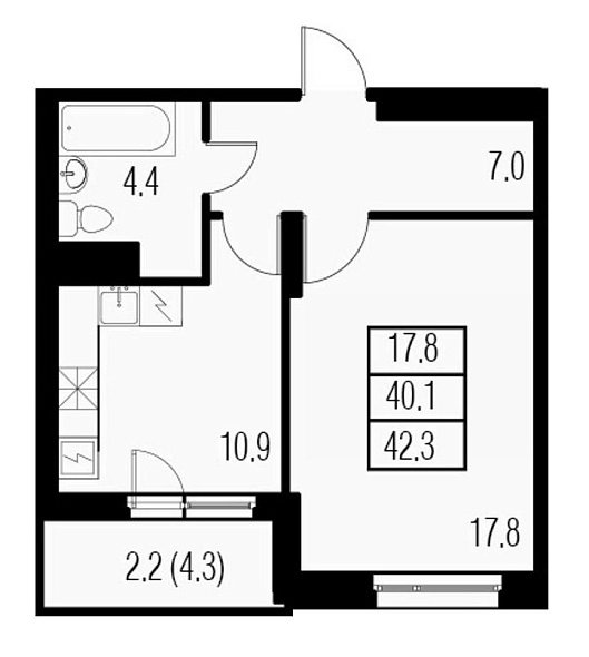 Жемчужный Каскад, IV кв. 2020, 1 комната, 40.70 м2