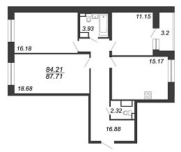 Полюстрово, IV кв. 2020, 3 комнаты, 84.21 м2
