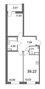 Энфилд, I кв. 2023, 2 комнаты, 59.22 м2