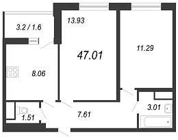 Северный вальс, III кв. 2022, 2 комнаты, 47.01 м2