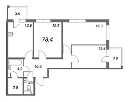 Inkeri, III кв. 2022, 3 комнаты, 78.40 м2
