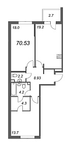 Inkeri, III кв. 2022, 2 комнаты, 70.53 м2