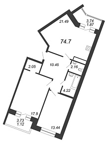 Ariosto, IV кв. 2020, 2 комнаты, 74.70 м2