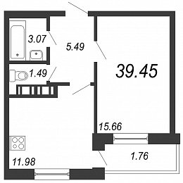 Новое Горелово, IV кв. 2020, 1 комната, 39.45 м2