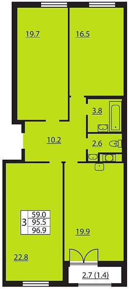 Цивилизация на Неве, II кв. 2021, 3 комнаты, 96.90 м2