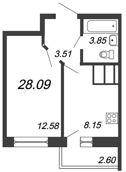 Приневский, IV кв. 2021, 1 комната, 28.09 м2