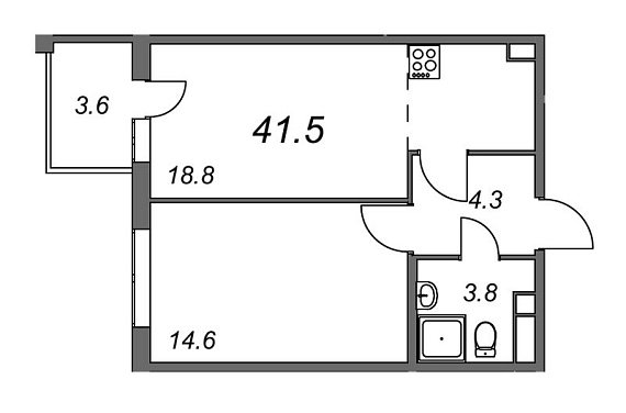 Inkeri, III кв. 2022, 1 комната, 41.50 м2