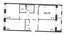 Ariosto, III кв. 2021, 3 комнаты, 98.28 м2