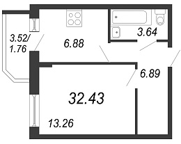 Северный вальс, II кв. 2021, 1 комната, 32.43 м2
