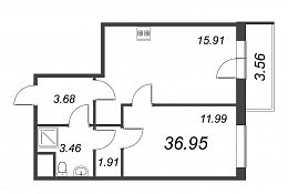 Новоорловский, III кв. 2021, 1 комната, 36.95 м2
