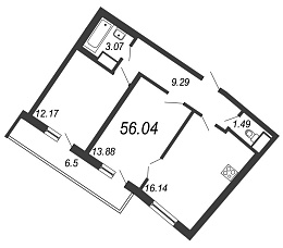Приморский квартал, III кв. 2022, 3 евро, 56.04 м2