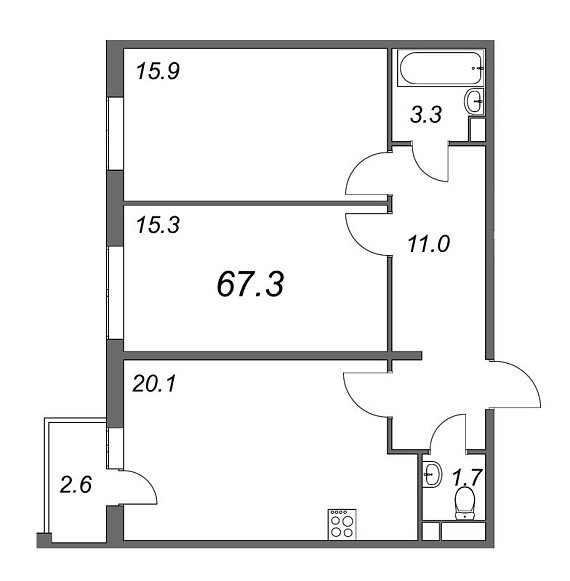Inkeri, III кв. 2022, 2 комнаты, 67.30 м2