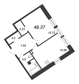 Ariosto, III кв. 2021, 1 комната, 48.37 м2
