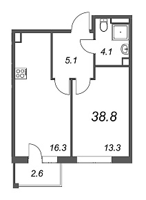 Inkeri, III кв. 2022, 1 комната, 38.80 м2