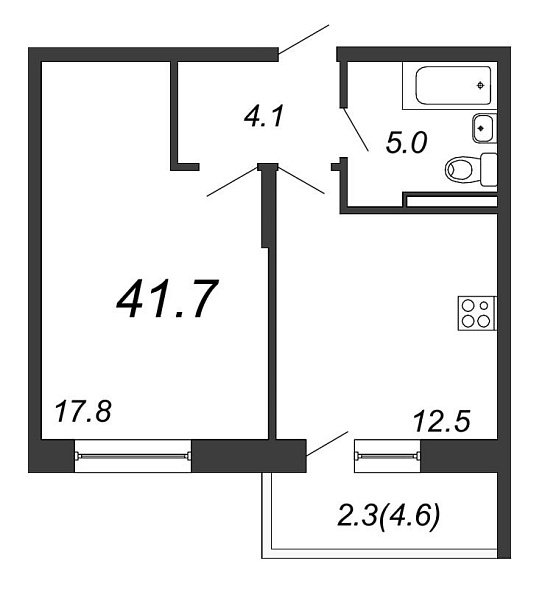 Жемчужный Каскад, IV кв. 2021, 1 комната, 41.70 м2