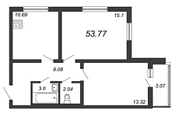 Шуваловский, IV кв. 2020, 2 комнаты, 53.77 м2
