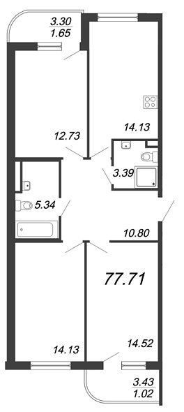 Энфилд, IV кв. 2020, 3 комнаты, 77.71 м2