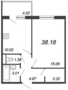 Юттери, III кв. 2021, 1 комната, 38.18 м2