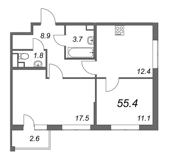 Inkeri, III кв. 2022, 2 комнаты, 55.40 м2