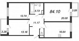Новый Лесснер, IV кв. 2021, 3 комнаты, 84.10 м2