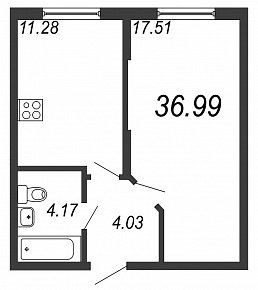 Новое Сертолово, IV кв. 2021, 1 комната, 36.99 м2