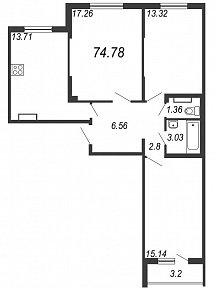 Новое Сертолово, IV кв. 2021, 3 комнаты, 74.78 м2