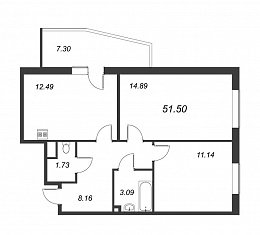 Новоорловский, III кв. 2022, 2 комнаты, 51.50 м2