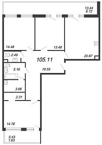 Ariosto, III кв. 2021, 3 комнаты, 105.11 м2