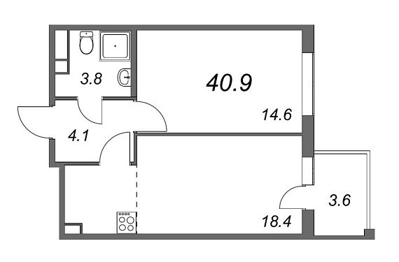 Inkeri, III кв. 2022, 1 комната, 40.90 м2