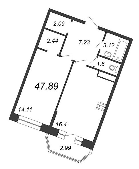 Ariosto, III кв. 2021, 1 комната, 47.89 м2
