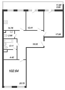 Ariosto, III кв. 2021, 3 комнаты, 102.64 м2