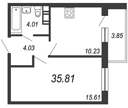 IQ Гатчина, III кв. 2021, 1 комната, 35.81 м2