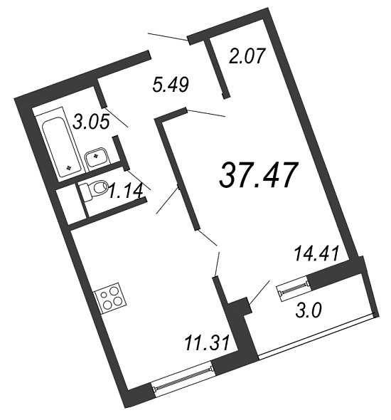 Приморский квартал, III кв. 2022, 1 комната, 37.47 м2